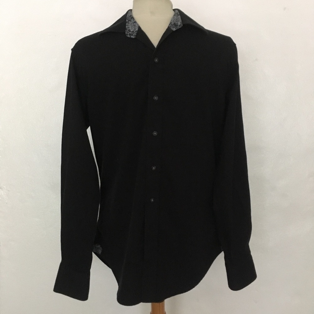 Robert Graham Black Button Down Fitted Shirt Sz S